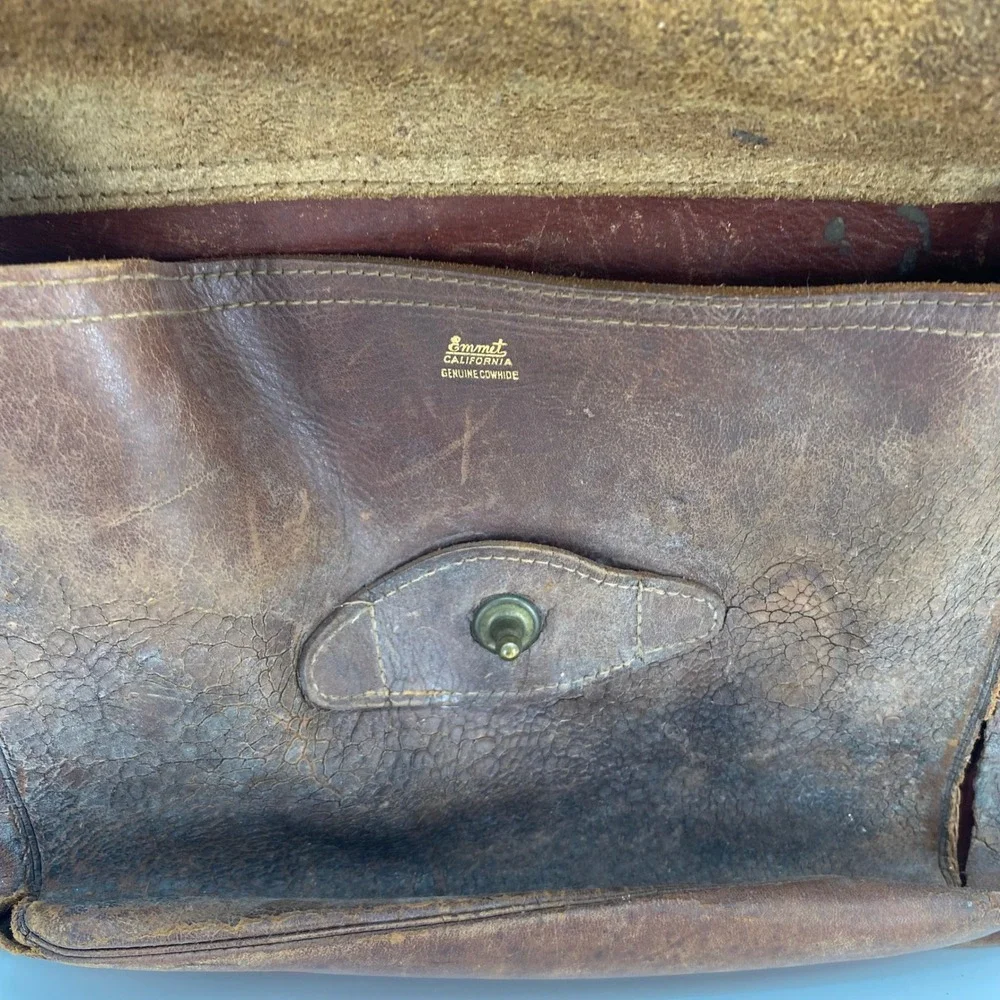Vintage Emmet California Brown Leather Messenger Bag Distressed Cowhide USA Made